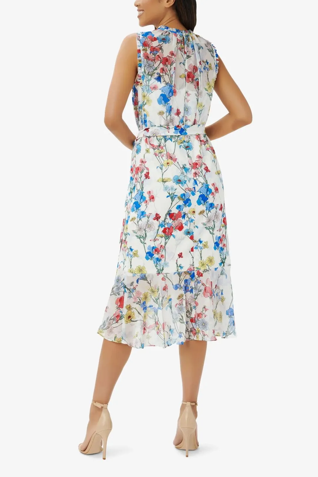 Adrianna Papell Crew Neck Back Zipper Sleeveless Floral Chiffon Midi Dress by Curated Brands