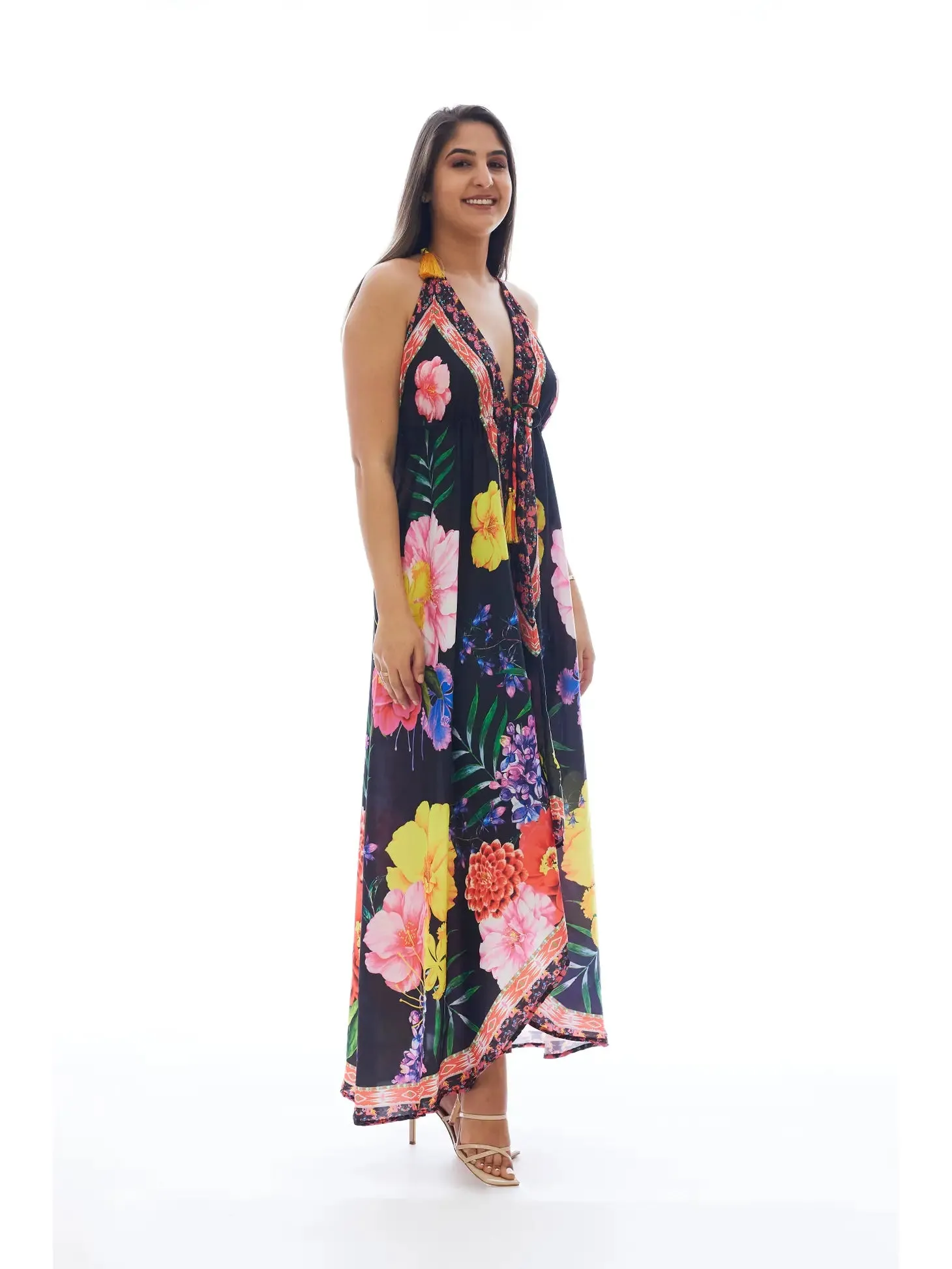 Black Floral Halter Dress