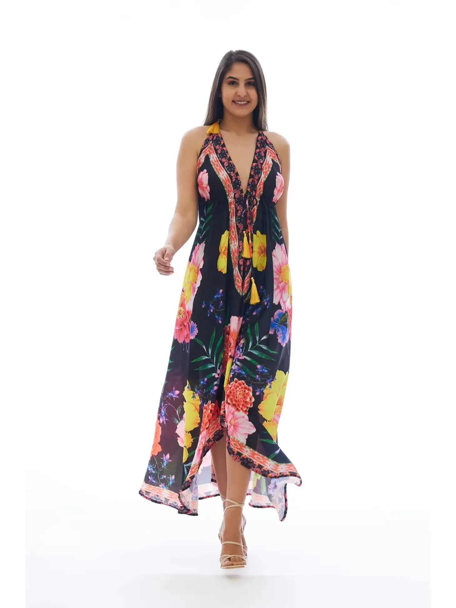 Black Floral Halter Dress