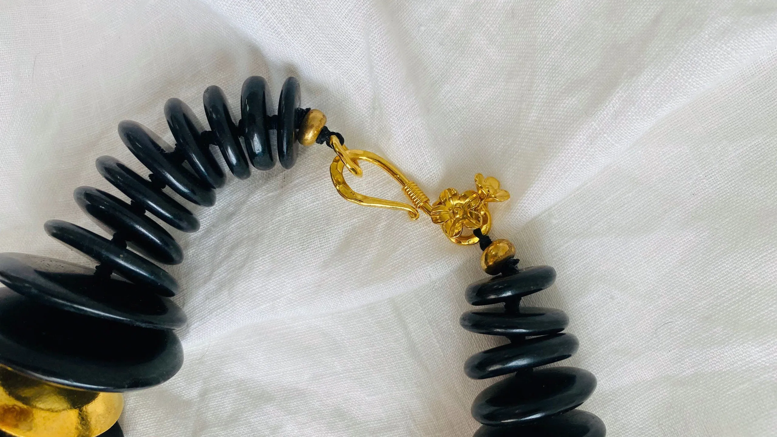 Black Jade & Vermeil Necklace. 24kt Gold Plated Silver and Mayan Black Jade.