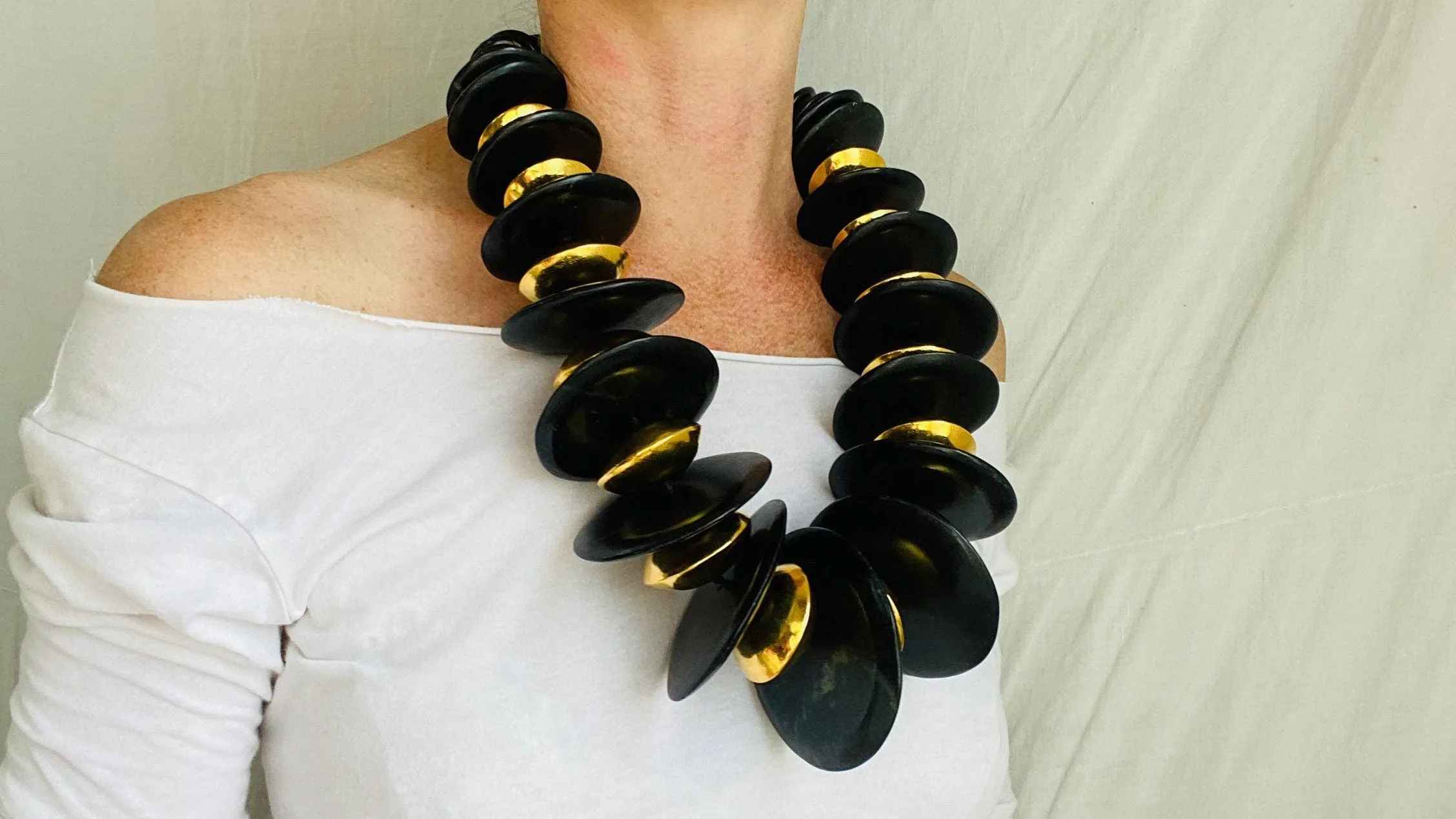 Black Jade & Vermeil Necklace. 24kt Gold Plated Silver and Mayan Black Jade.