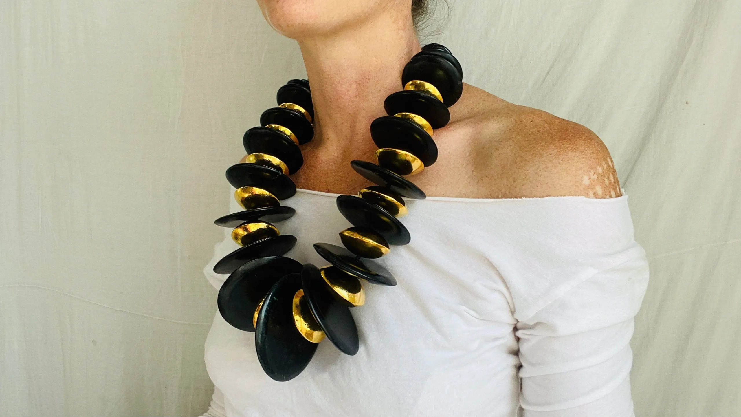 Black Jade & Vermeil Necklace. 24kt Gold Plated Silver and Mayan Black Jade.