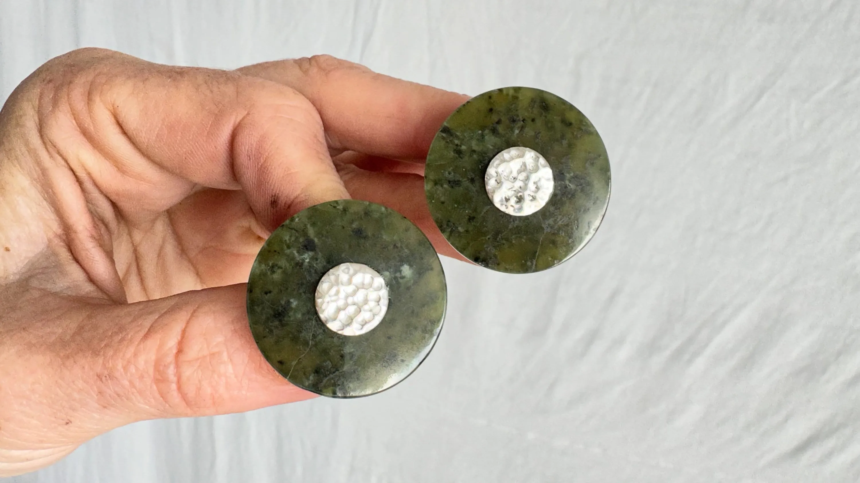 Canadian Jade Earrings. Jade & Sterling Silver. 1367