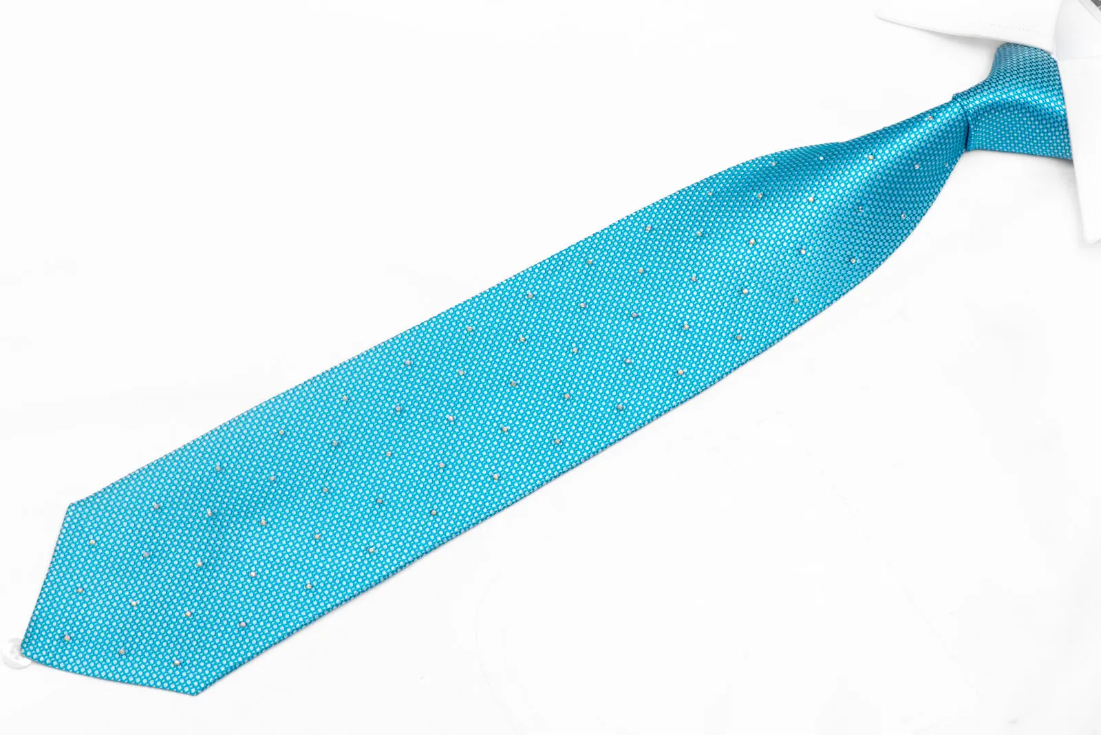 Crystal Rhinestones On Bright Blue Mens Silk Tie