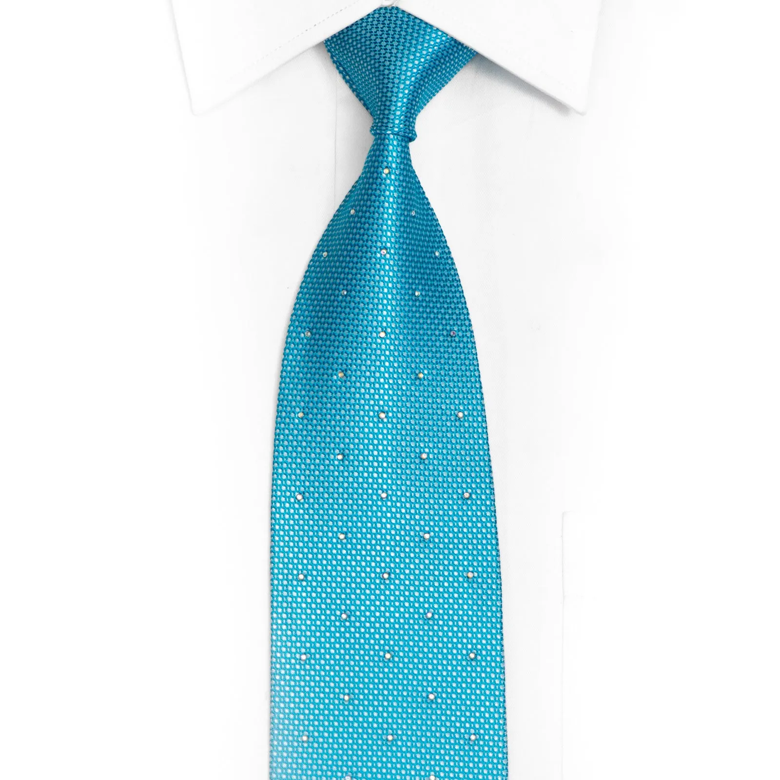 Crystal Rhinestones On Bright Blue Mens Silk Tie
