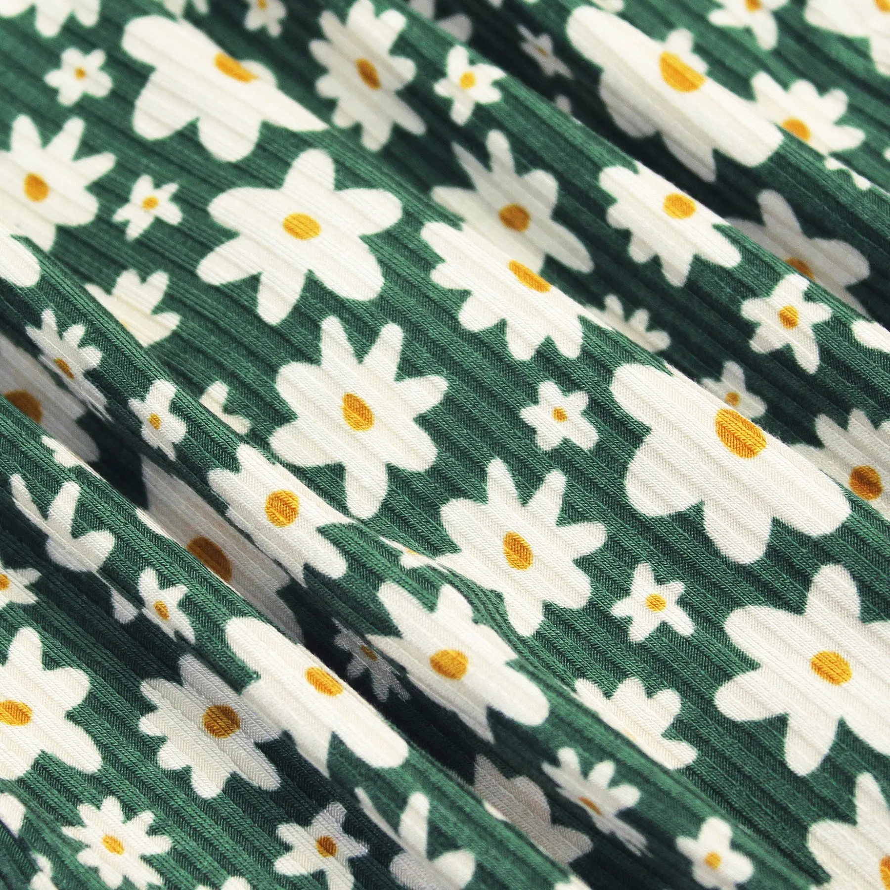 Green Floral Small Ribbed Bow