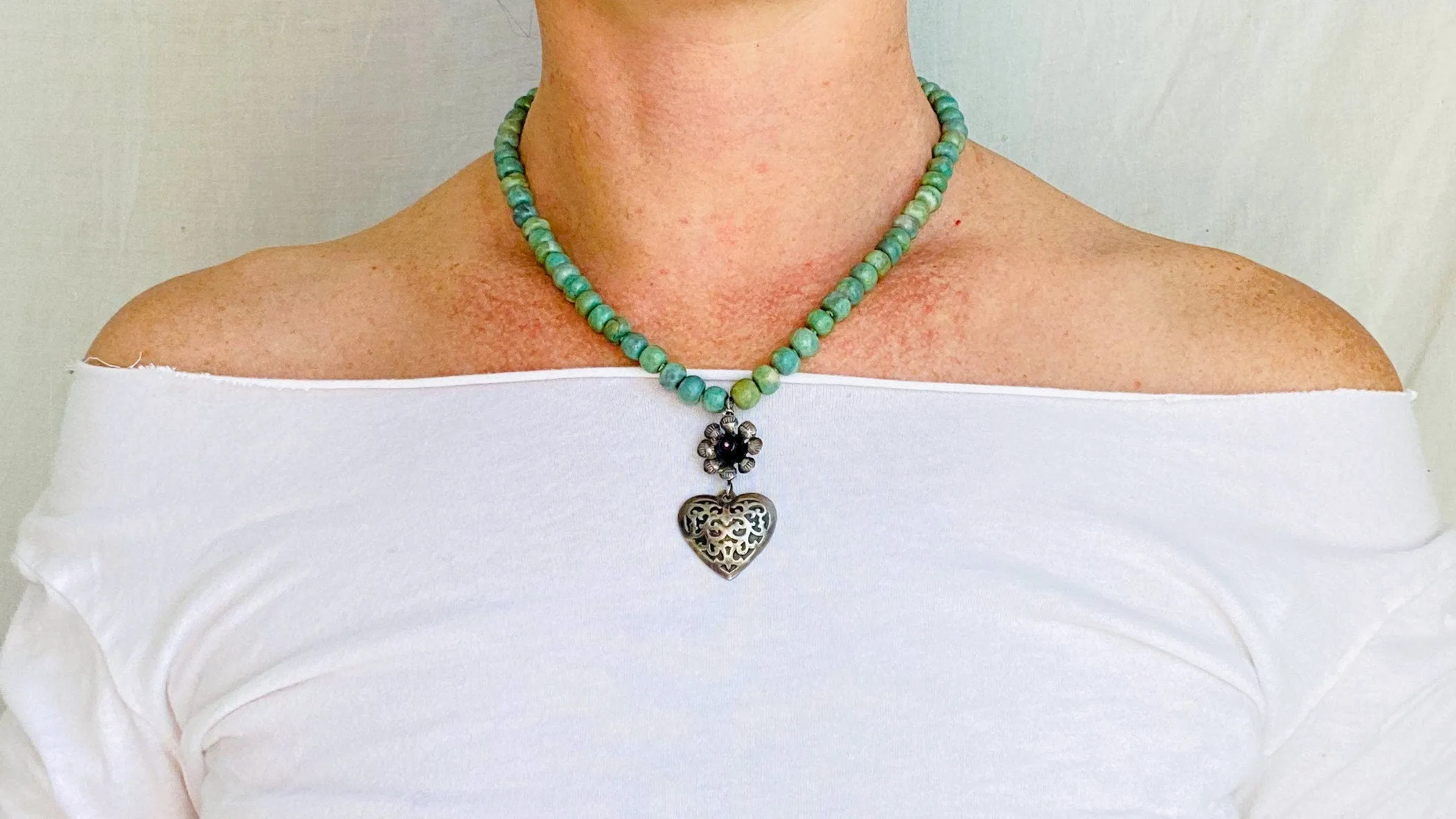 Guatemalita Choker Necklace. Amethyst & Sterling Silver. Guatemalan. 1261