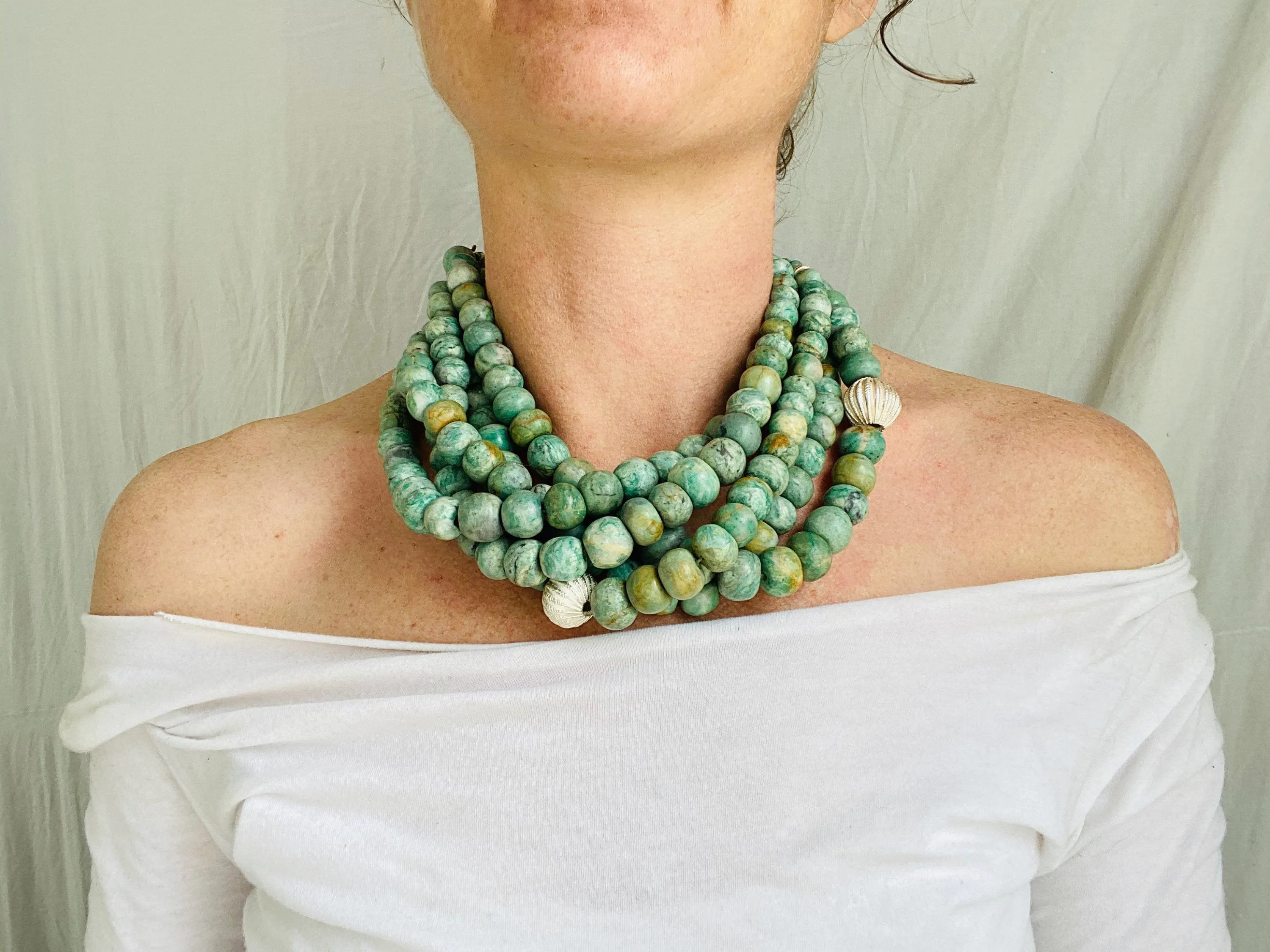 Guatemalita Jade Multistrand Necklace. Sterling Silver.