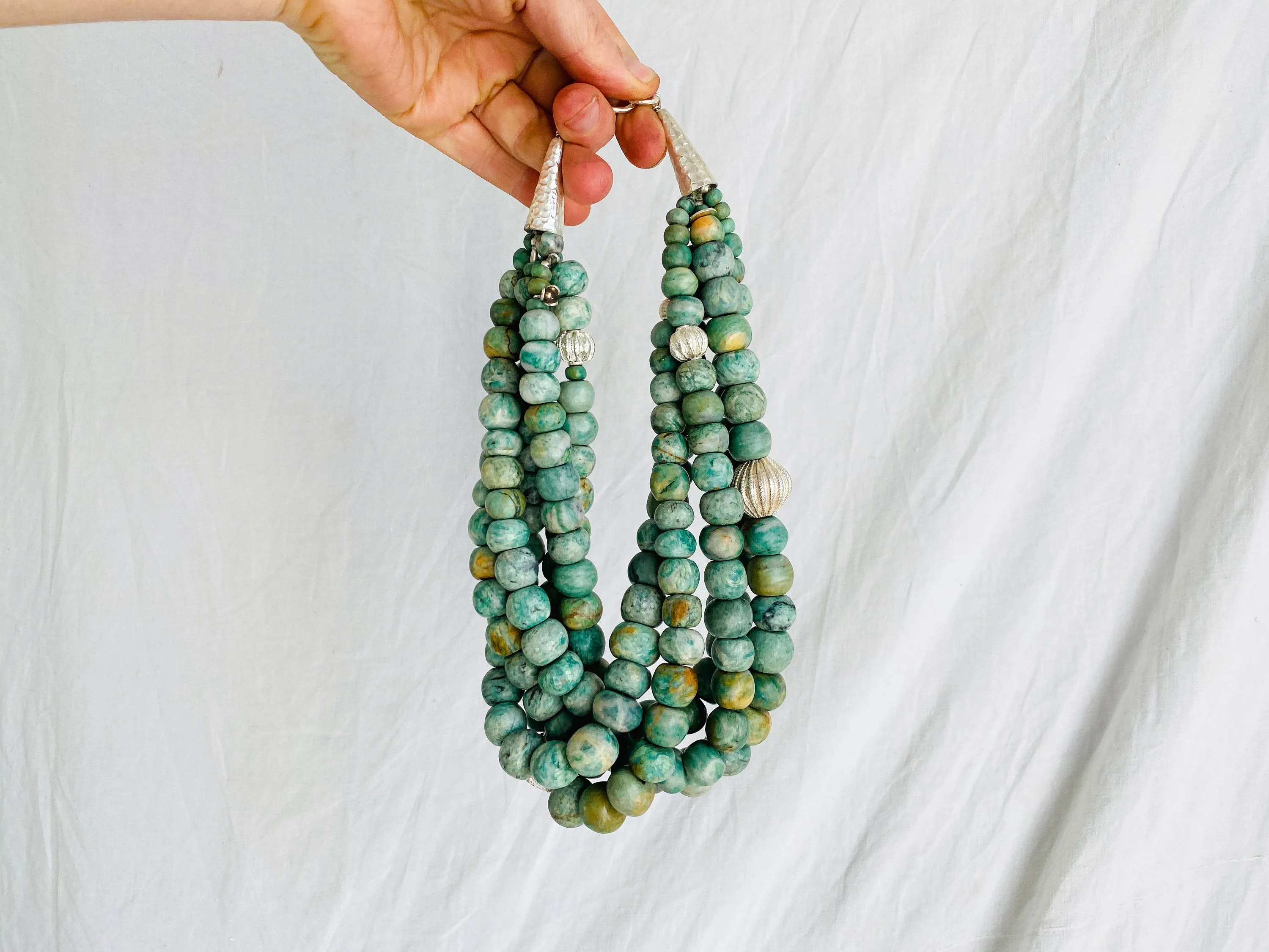 Guatemalita Jade Multistrand Necklace. Sterling Silver.