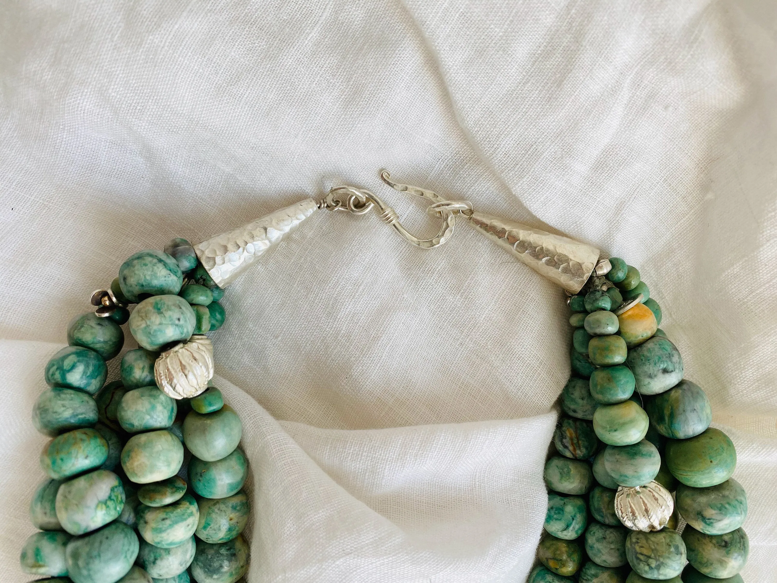 Guatemalita Jade Multistrand Necklace. Sterling Silver.