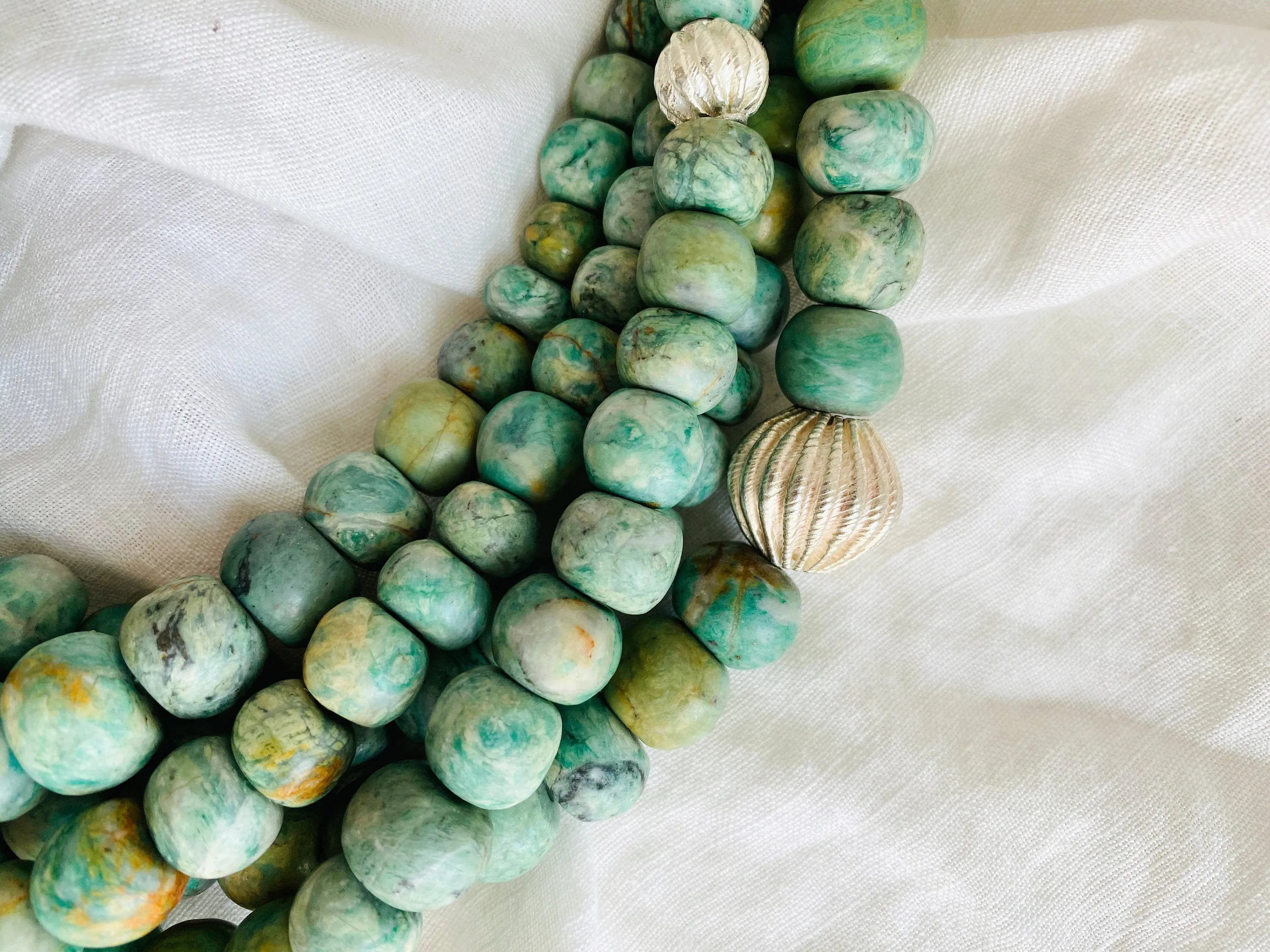 Guatemalita Jade Multistrand Necklace. Sterling Silver.