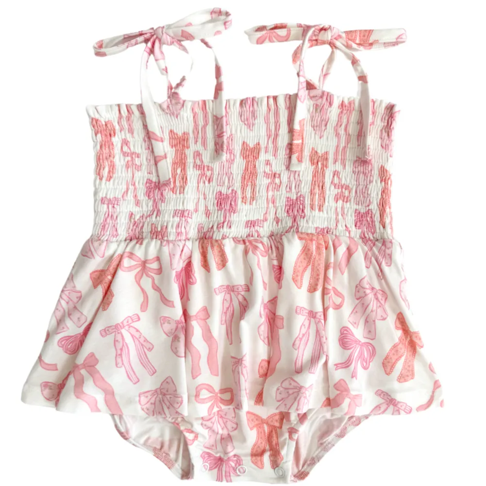 In My Jammers Spring Floral Bows Smocked Bubble Romper