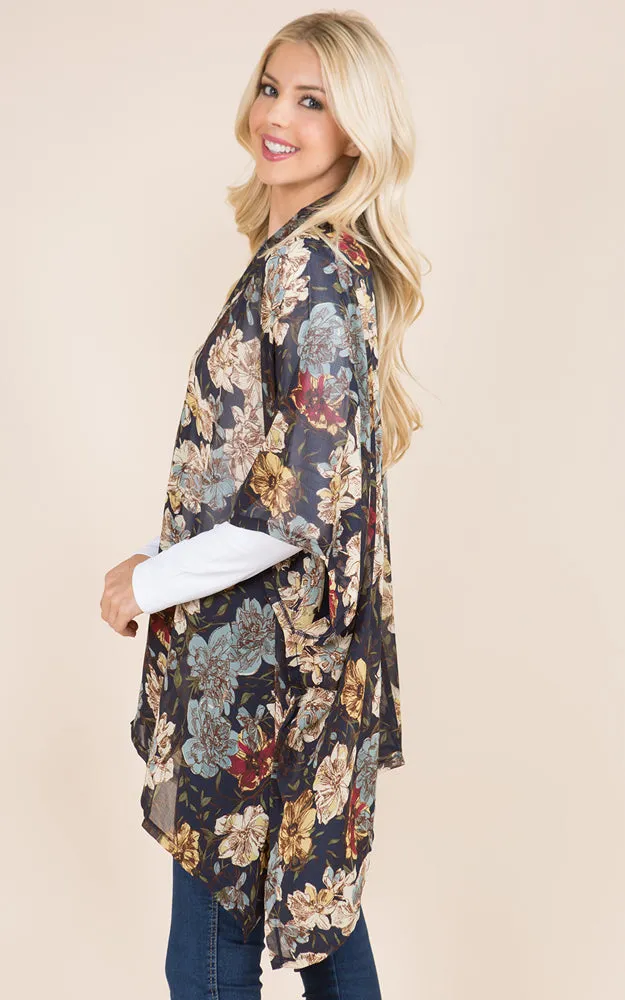KP8862 Floral Design Print Kimono