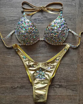 Luxury Rhinestone Crystal Embellished Gold Bikini