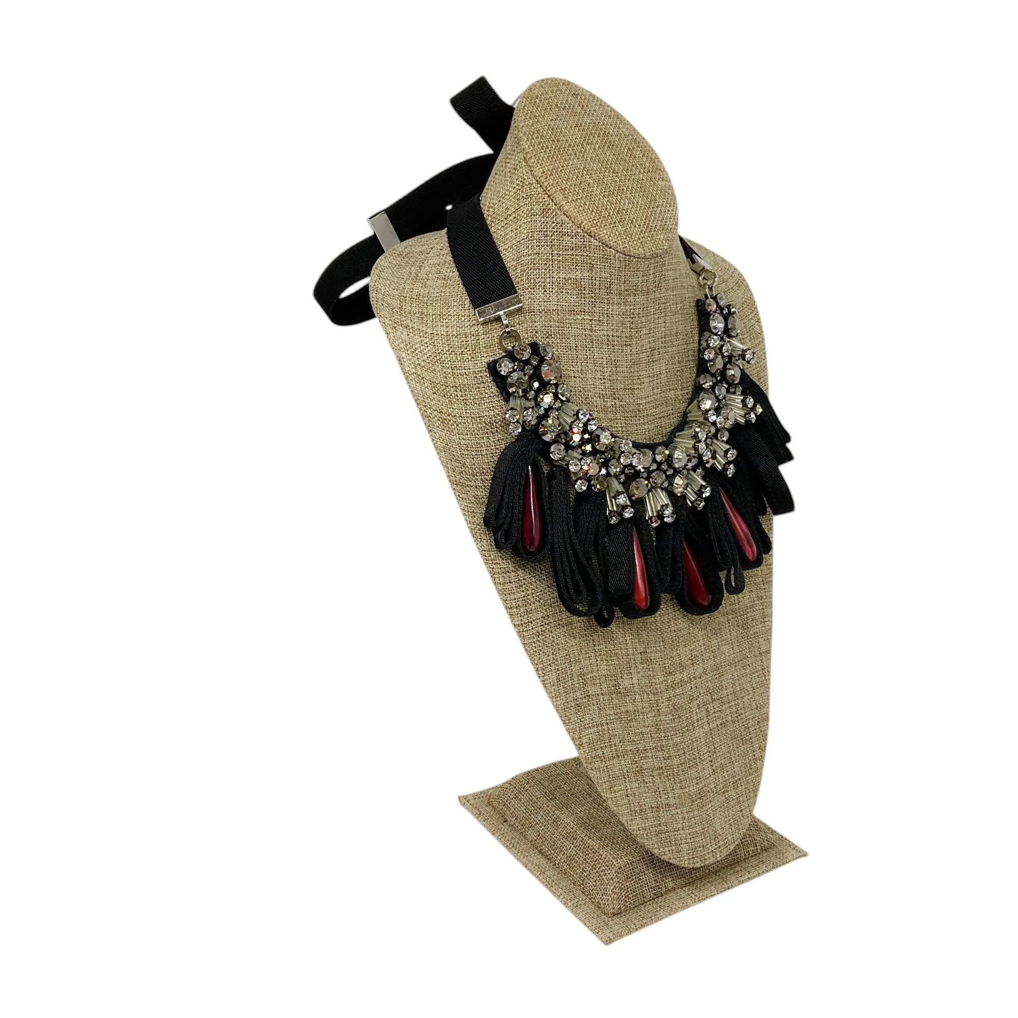 Marni Black / Red Stone Crystal Embellished Ribbon Necklace