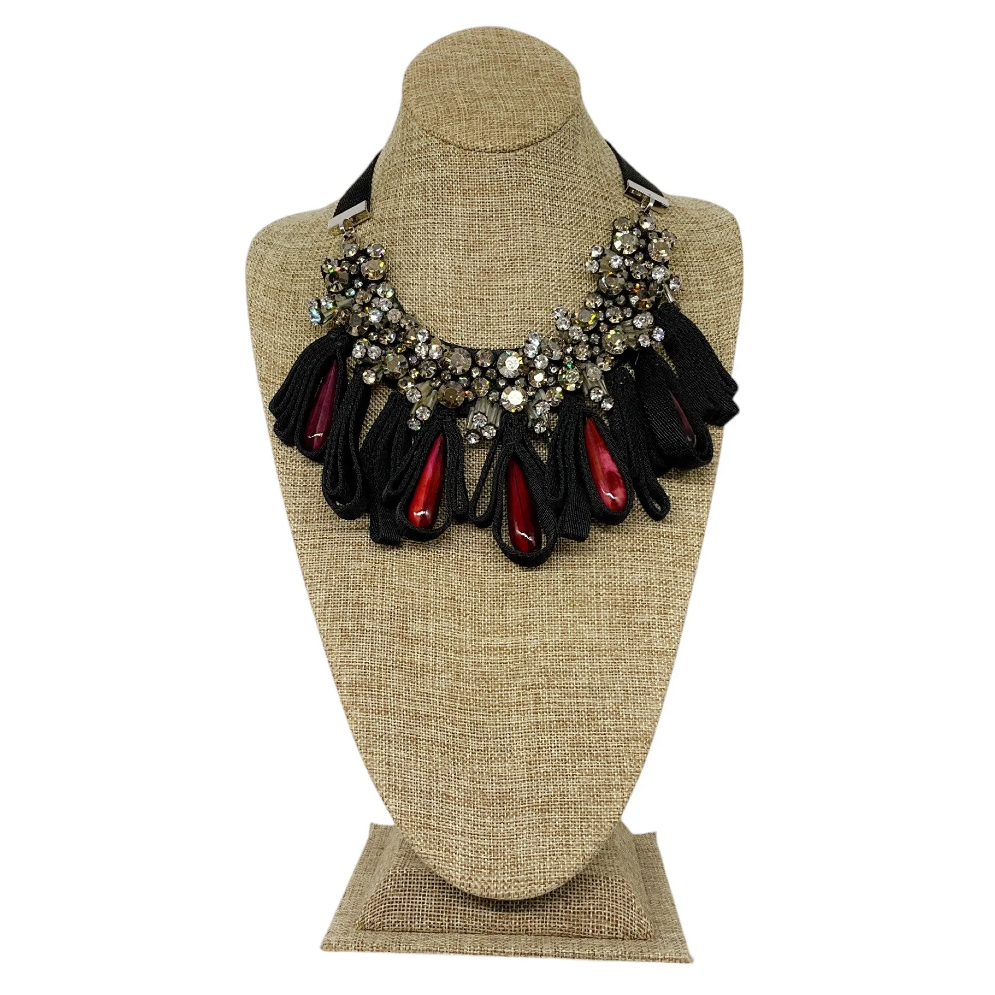 Marni Black / Red Stone Crystal Embellished Ribbon Necklace