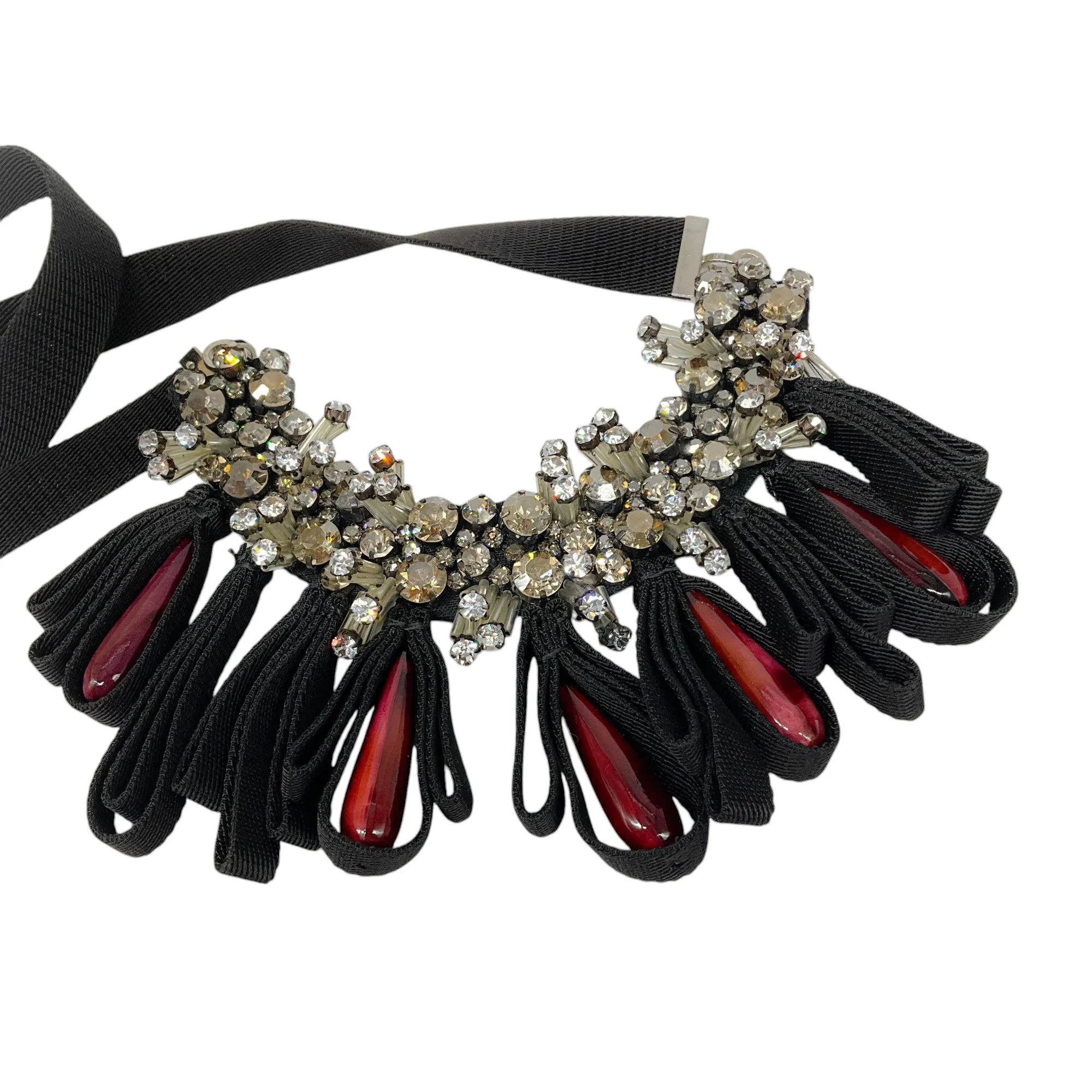 Marni Black / Red Stone Crystal Embellished Ribbon Necklace