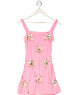 oceanus Pink Callie Luxury Embellished Party Dress UK S