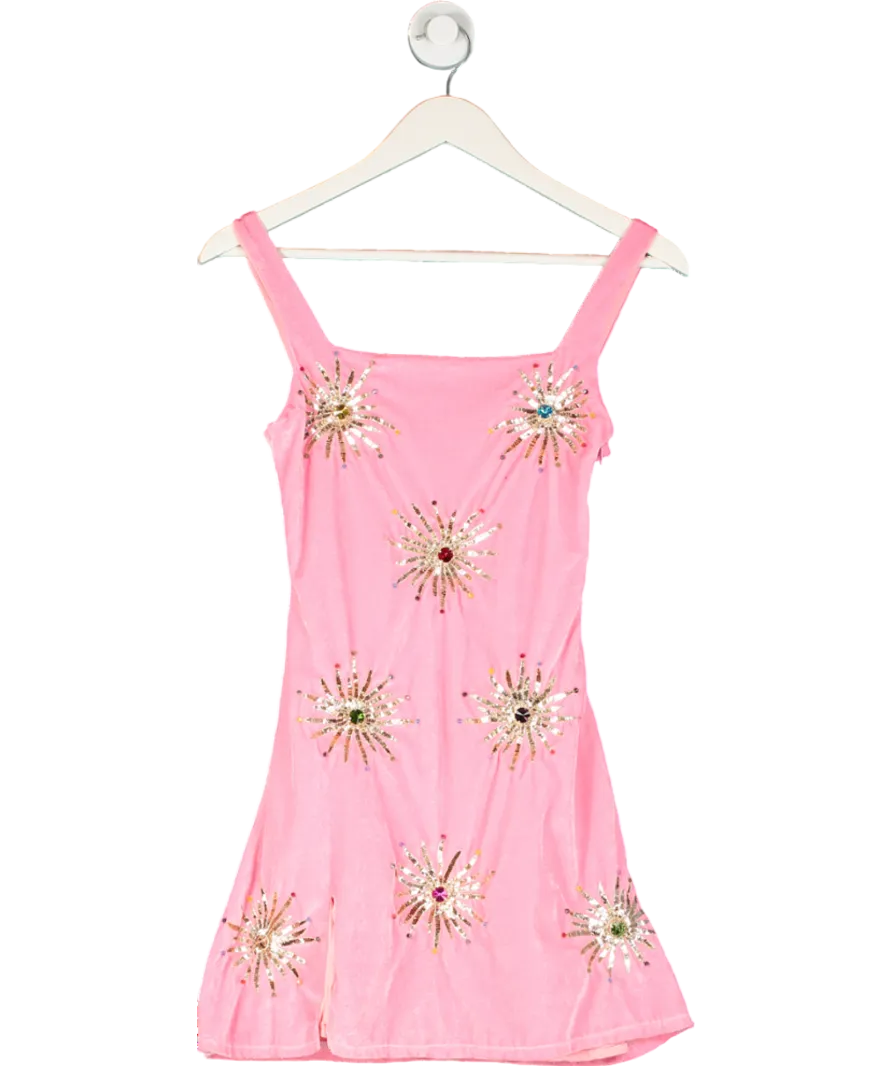 oceanus Pink Callie Luxury Embellished Party Dress UK S