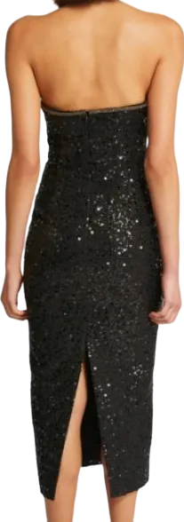 Self-Portrait Black Sequin Boucle Midi Dress UK 8