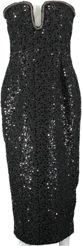 Self-Portrait Black Sequin Boucle Midi Dress UK 8