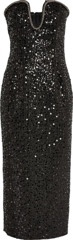 Self-Portrait Black Sequin Boucle Midi Dress UK 8
