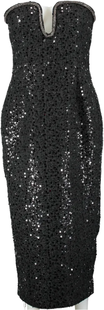 Self-Portrait Black Sequin Boucle Midi Dress UK 8