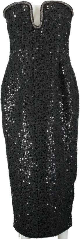 Self-Portrait Black Sequin-embellished Boucle Midi Dress UK 12