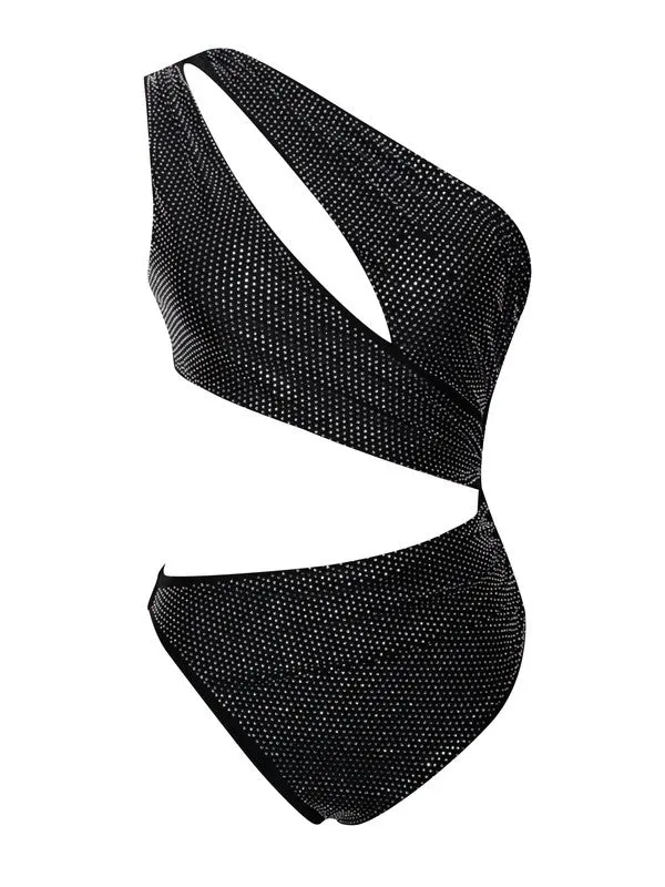 VIENNE BLACK CRYSTAL CUTOUT ONE PIECE SWIMSUIT