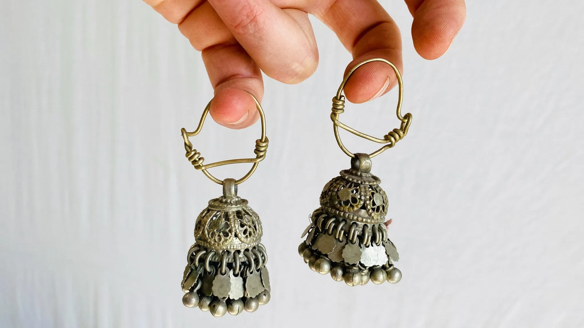 Vintage Kuchi Jumkha Tribal Earrings. Gauged. 0466