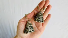 Vintage Kuchi Jumkha Tribal Earrings. Gauged. 0466